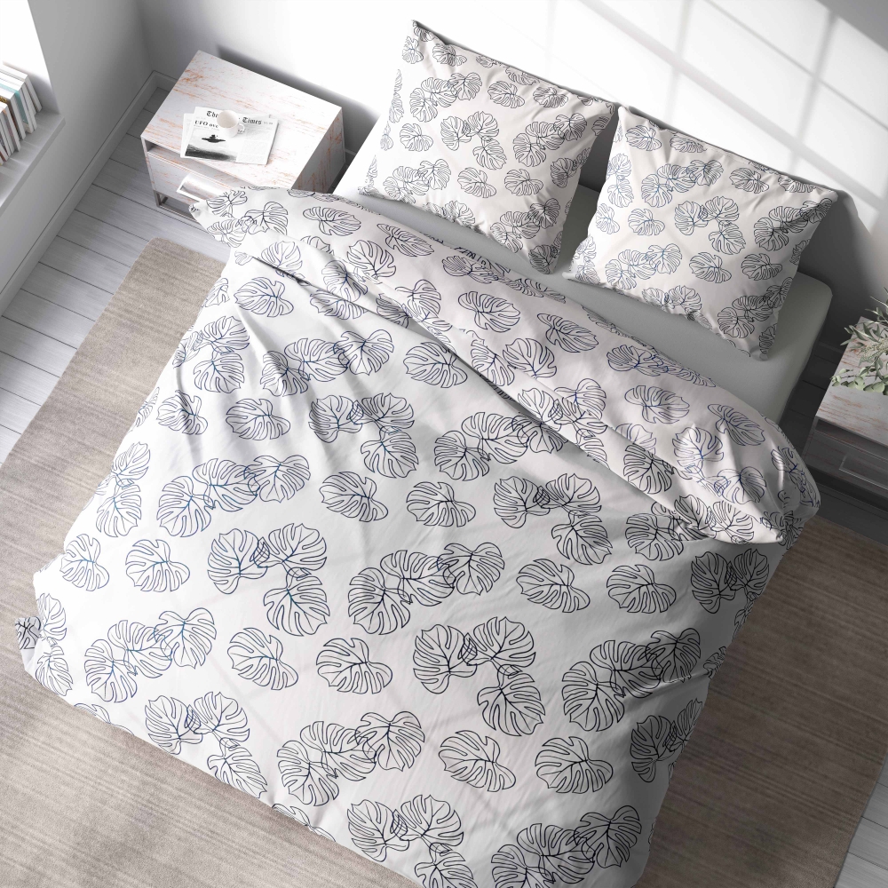 Bedding Set „Foliage Mirage“. Bedding sets with plants, 140x200 cm. Nature-inspired bedding set with soft green tones and a calming design.