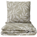 Bedding Set „Folk Harmony“. Bedding sets 135x200, 140x200 cm, 200x200 cm, 200x220 cm. Bedding set with a white leaf pattern on a beige background.