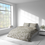 Bedding Set „Folk Harmony“. Bedding sets 135x200, 140x200 cm, 200x200 cm, 200x220 cm. Bedding set with an ethnic pattern and soft green and white flowers on a beige background.