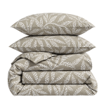 Bedding Set „Folk Harmony“. Bedding sets 135x200, 140x200 cm, 200x200 cm, 200x220 cm. Bedding set with a white leaf pattern on a beige background.