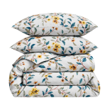 Bedding Set „Garden Bliss“. Patterned bedding sets, 140x200 cm, 200x200 cm, 200x220 cm. White bedding set with a colorful botanical branch and flower pattern.