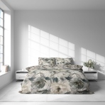 Bedding Set „Gentle Garden“. Gray bedding sets, 140x200 cm, 150x200 cm, 160x200 cm, 180x200 cm, 200x200 cm, 200x220 cm. Bedding design in dark green and beige hues