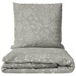 Bedding Set „Grandiflora“. Gray bedding sets, 140x200 cm, 200x200 cm, 200x220 cm. The design of the bedding set features a grey background with small white botanical ornaments – branches and leaves. Bedding Set „Grandiflora“. Gray bedding sets, 140x200 cm, 200x200 cm, 200x220 cm. The design of the bedding set features a grey background with small white botanical ornaments – branches and leaves.