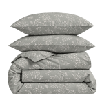 Bedding Set „Grandiflora“. Gray bedding sets, 140x200 cm, 200x200 cm, 200x220 cm. The design of the bedding set features a grey background with small white botanical ornaments – branches and leaves. Bedding Set „Grandiflora“. Gray bedding sets, 140x200 cm, 200x200 cm, 200x220 cm. The design of the bedding set features a grey background with small white botanical ornaments – branches and leaves.