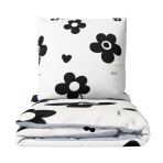 Bedding Set „Black Flowers“. Patterned bedding sets, 140x200 cm, 150x200 cm, 160x200 cm, 180x200 cm, 200x200 cm, 200x220 cm. White bedding set with black floral pattern