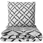 Bedding Set „Grey Retro Rings“. Bedding sets 155x200, 140x200 cm, 150x200 cm, 160x200 cm, 180x200 cm, 200x200 cm, 200x220 cm, 220x240 cm. Black and grey geometric patterned bedding set with repeating circles