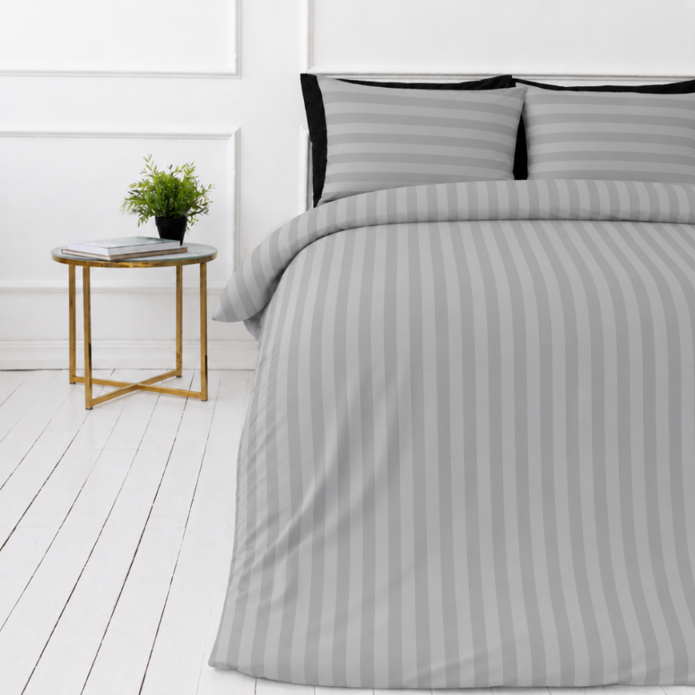 Bedding Set „Grey Stripes“. Bedding sets 135x200, 140x200 cm, 150x200 cm, 160x200 cm, 180x200 cm, 200x200 cm, 200x220 cm. Elegant grey bedding set with a stripes pattern, offering a modern and stylish touch to your sleep space. Bedding Set „Grey Stripes“. Bedding sets 135x200, 140x200 cm, 150x200 cm, 160x200 cm, 180x200 cm, 200x200 cm, 200x220 cm. Elegant grey bedding set with a stripes pattern, offering a modern and stylish touch to your sleep space.