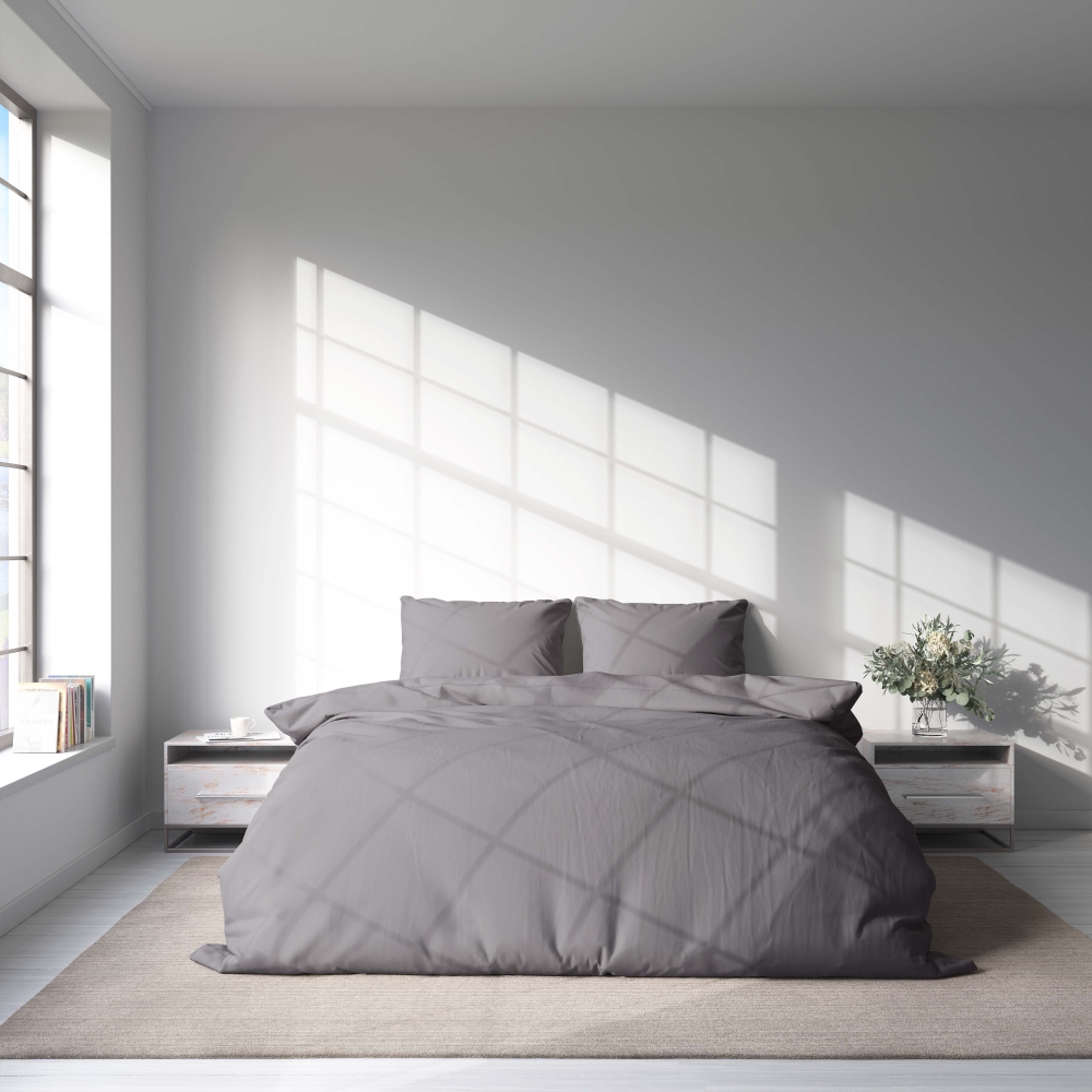 Bedding Set „Gull“. Gray bedding sets, 140x200 cm, 200x200 cm, 200x220 cm. Bedding set in grey color, adding a touch of understated elegance and calm to your sleeping space.