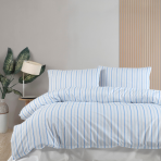 Bedding Set „Helene“. Patterned bedding sets, 140x200 cm, 200x200 cm, 200x220 cm. Bedding set showcasing light hues with elegant light blue and white stripes, enhancing the charm of your bedroom space.
