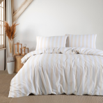 Bedding Set „Therese“. Patterned bedding sets, 140x200 cm, 200x200 cm, 200x220 cm. Charming bedding set with a crisp white base and gentle sand pastel lines, perfect for a light and airy bedroom look.