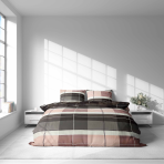 Bedding Set „Home Story“. Bedding sets 135x200, 140x200 cm, 200x200 cm, 200x220 cm. Grey, dark grey, and brown bedding set with a unique tile pattern in different shades, adding depth and style to your room.