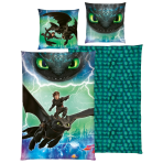 Bedding Set „How to train your dragon“. Kids bedding, 135x200 cm. Blue-green bedding set with a black dragon and vivid green eyes. Bedding Set „How to train your dragon“. Kids bedding, 135x200 cm. Blue-green bedding set with a black dragon and vivid green eyes.