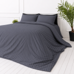 Bedding Set „Iron Stripes“. Gray bedding sets, 140x200 cm, 150x200 cm, 160x200 cm, 180x200 cm, 200x200 cm, 200x220 cm. Softly shimmering dark grey bedding set with vertical stripes, perfectly suited for any bedroom interior.