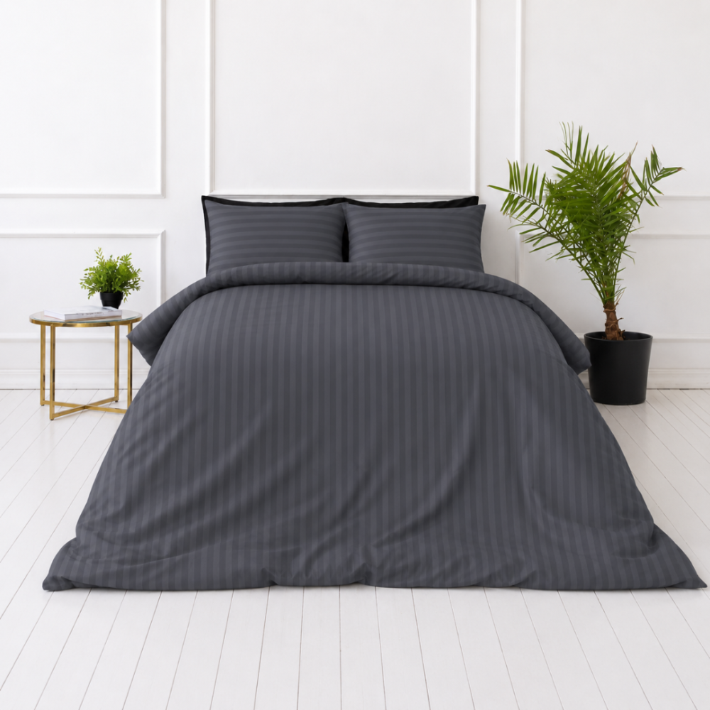 Bedding Set „Iron Stripes“. Gray bedding sets, 140x200 cm, 150x200 cm, 160x200 cm, 180x200 cm, 200x200 cm, 200x220 cm. Simple yet elegant dark grey bedding set with subtle stripes that adds sophistication to the room.