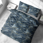 Bedding Set „Isolde“. Bedding sets 155x200, 140x200 cm, 150x200 cm, 160x200 cm, 180x200 cm, 200x200 cm, 200x220 cm, 220x240 cm. Blue bedding with abstract golden line pattern