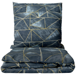 Bedding Set „Isolde“. Bedding sets 155x200, 140x200 cm, 150x200 cm, 160x200 cm, 180x200 cm, 200x200 cm, 200x220 cm, 220x240 cm. Dark blue bedding set with golden geometric lines