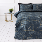 Bedding Set „Isolde“. Bedding sets 155x200, 140x200 cm, 150x200 cm, 160x200 cm, 180x200 cm, 200x200 cm, 200x220 cm, 220x240 cm. Blue marble effect bedding set with gold pattern