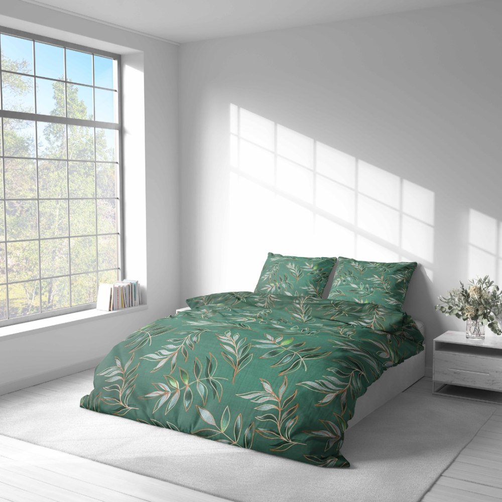 Bedding Set „Jade Leaves“. Bedding sets 155x200, 140x200 cm, 150x200 cm, 160x200 cm, 180x200 cm, 200x200 cm, 200x220 cm, 220x240 cm
