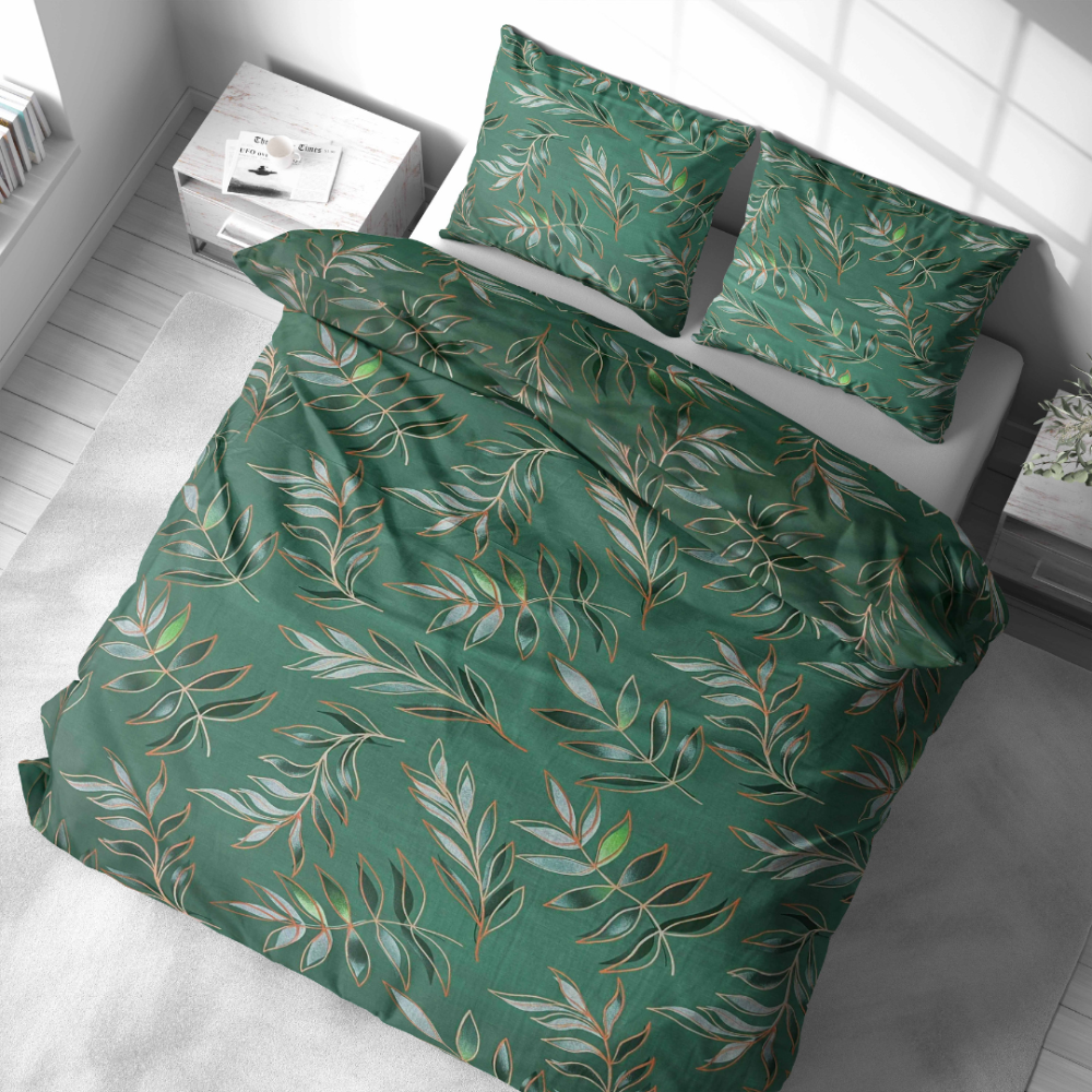 Bedding Set „Jade Leaves“. Bedding sets 155x200, 140x200 cm, 150x200 cm, 160x200 cm, 180x200 cm, 200x200 cm, 200x220 cm, 220x240 cm