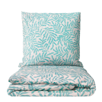Single bedding set „Lagoon“. Patterned bedding sets, 140x200 cm. Bedding set in light color with delicate light grey jungle leaves, creating a serene and tropical vibe.