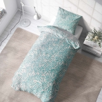 Single bedding set „Lagoon“. Patterned bedding sets, 140x200 cm. Stylish light bedding set with light grey jungle leaves, adding a gentle and refreshing natural design.