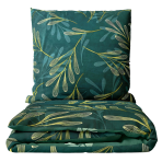 Bedding Set „Laurel“. Microfiber bedding sets, 140x200 cm, 200x200 cm, 200x220 cm. Dark green bedding set with leafy branches pattern, adding nature-inspired elegance to your bedroom