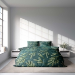 Bedding Set „Laurel“. Microfiber bedding sets, 140x200 cm, 200x200 cm, 200x220 cm. Luxurious dark green bedding featuring intricate leaf and branch designs for a serene ambiance