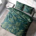 Bedding Set „Laurel“. Microfiber bedding sets, 140x200 cm, 200x200 cm, 200x220 cm. Elevate your sleep space with this lush dark green bedding set, adorned with botanical motifs