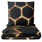 Bedding Set „Lavahive“. Black bedding sets, 140x200 cm, 150x200 cm, 160x200 cm, 180x200 cm, 200x200 cm, 200x220 cm. Elegant bedding set design with hive-like sparks on black.
