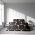 Bedding Set „Lavahive“. Black bedding sets, 140x200 cm, 150x200 cm, 160x200 cm, 180x200 cm, 200x200 cm, 200x220 cm. Stylish black bedding set featuring hive-like sparks design.