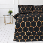 Bedding Set „Lavahive“. Black bedding sets, 140x200 cm, 150x200 cm, 160x200 cm, 180x200 cm, 200x200 cm, 200x220 cm. Stylish black bedding set featuring hive-like sparks design. Bedding Set „Lavahive“. Black bedding sets, 140x200 cm, 150x200 cm, 160x200 cm, 180x200 cm, 200x200 cm, 200x220 cm. Stylish black bedding set featuring hive-like sparks design.