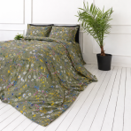 Bedding Set „Leafara“. Bedding sets 155x200, 140x200 cm, 150x200 cm, 160x200 cm, 180x200 cm, 200x200 cm, 200x220 cm, 220x240 cm. Subtle green bedding set with multicolored tiny flowers.