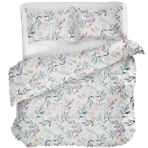 Bedding Set „Leaves Pastel“. Pink bedding, 140x200 cm, 200x200 cm, 200x220 cm. Bedding set with a pastel-colored leaf pattern on a white background.