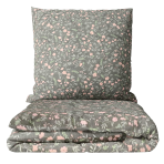 Bedding Set „Levada“. Gray bedding sets, 140x200 cm, 200x200 cm, 200x220 cm. Bedding set in soft grey with delicate pink accents and green leaves, adding a fresh and vibrant touch to your bedroom decor.