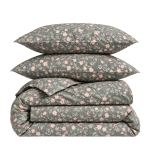 Bedding Set „Levada“. Gray bedding sets, 140x200 cm, 200x200 cm, 200x220 cm. Bedding set in soft grey with delicate pink accents and green leaves, adding a fresh and vibrant touch to your bedroom decor. Bedding Set „Levada“. Gray bedding sets, 140x200 cm, 200x200 cm, 200x220 cm. Bedding set in soft grey with delicate pink accents and green leaves, adding a fresh and vibrant touch to your bedroom decor.