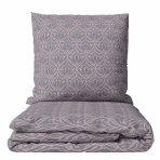 Bedding Set „Ligomes“. Purple bedding, 140x200 cm, 200x200 cm, 200x220 cm. Bedding set in soft grey featuring a chic pink ornament pattern in linear shapes, adding a stylish touch to your bedroom decor.