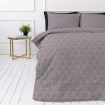 Bedding Set „Ligomes“. Purple bedding, 140x200 cm, 200x200 cm, 200x220 cm. Elegant grey bedding set adorned with pink line-shaped ornaments, offering a modern and sophisticated look for your sleeping space.
