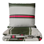 Bedding Set „Linear“. Patterned bedding sets, 140x200 cm, 150x200 cm, 160x200 cm, 180x200 cm, 200x200 cm, 200x220 cm. Bedding set with horizontal thick stripes in dark green, grey, and rose, adding a modern and elegant touch to your bedroom.
