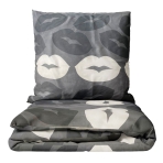 Bedding Set „Lipstick“. Bedding sets 135x200, 140x200 cm, 180x200 cm, 200x220 cm. Grey bedding set with playful lipstick designs in light color and dark grey, adding a fun and chic touch to your bedroom decor.