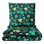 Bedding Set „Lucky Leaf“. Bedding sets 135x200, 140x200 cm, 160x200 cm, 180x200 cm, 200x200 cm, 200x220 cm, 220x240 cm. Bedding set in rich dark green, adorned with an abundance of vibrant clovers, bringing a touch of nature to your bedroom decor.