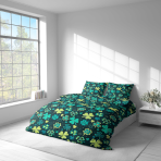 Bedding Set „Lucky Leaf“. Bedding sets 135x200, 140x200 cm, 160x200 cm, 180x200 cm, 200x200 cm, 200x220 cm, 220x240 cm. Lush dark green bedding set featuring playful clovers, perfect for creating a cozy and inviting atmosphere in your space.