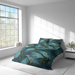 Bedding Set „Luminare“. Bedding sets 155x200, 140x200 cm, 150x200 cm, 160x200 cm, 180x200 cm, 200x200 cm, 200x220 cm, 220x240 cm. Emerald bedding with large blue-green leaves.