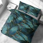 Bedding Set „Luminare“. Bedding sets 155x200, 140x200 cm, 150x200 cm, 160x200 cm, 180x200 cm, 200x200 cm, 200x220 cm, 220x240 cm. Deep green bedding with exotic leaf ornament.