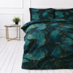 Bedding Set „Luminare“. Bedding sets 155x200, 140x200 cm, 150x200 cm, 160x200 cm, 180x200 cm, 200x200 cm, 200x220 cm, 220x240 cm. Teal-green bedding set with golden accents.
