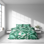 Bedding Set „Lush Green“. Bedding sets 155x200, 140x200 cm, 150x200 cm, 160x200 cm, 180x200 cm, 200x200 cm, 200x220 cm, 220x240 cm. The combination of green and white creates an impression of cleanliness and freshness, while the floral pattern adds a touch of playfulness.