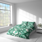 Bedding Set „Lush Green“. Bedding sets 155x200, 140x200 cm, 150x200 cm, 160x200 cm, 180x200 cm, 200x200 cm, 200x220 cm, 220x240 cm. This bedding set with a green background and white floral pattern is a perfect fit for both modern and classic interiors.