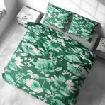 Bedding Set „Lush Green“. Bedding sets 155x200, 140x200 cm, 150x200 cm, 160x200 cm, 180x200 cm, 200x200 cm, 200x220 cm, 220x240 cm. Green background with white flowers – an elegant choice for the bedroom, bringing freshness and harmony.