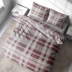 Bedding Set „Majesty“. Patterned bedding sets, 140x200 cm, 150x200 cm, 160x200 cm, 180x200 cm, 200x200 cm, 200x220 cm. Cozy bedding set in a brownish hue with a checkered pattern, blending style and comfort for a perfect bedroom setting.