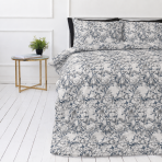Bedding Set „Marmoreal“. Gray bedding sets, 140x200 cm, 200x200 cm, 200x220 cm. White bedding set with grey and bluish branch motifs.