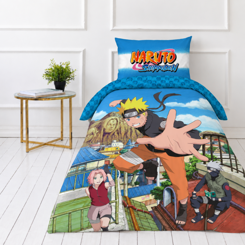 Bedding Set „Naruto“. Kids bedding, 135x200 cm. Naruto bedding with orange, green and blue accents and white clouds. Bedding Set „Naruto“. Kids bedding, 135x200 cm. Naruto bedding with orange, green and blue accents and white clouds.